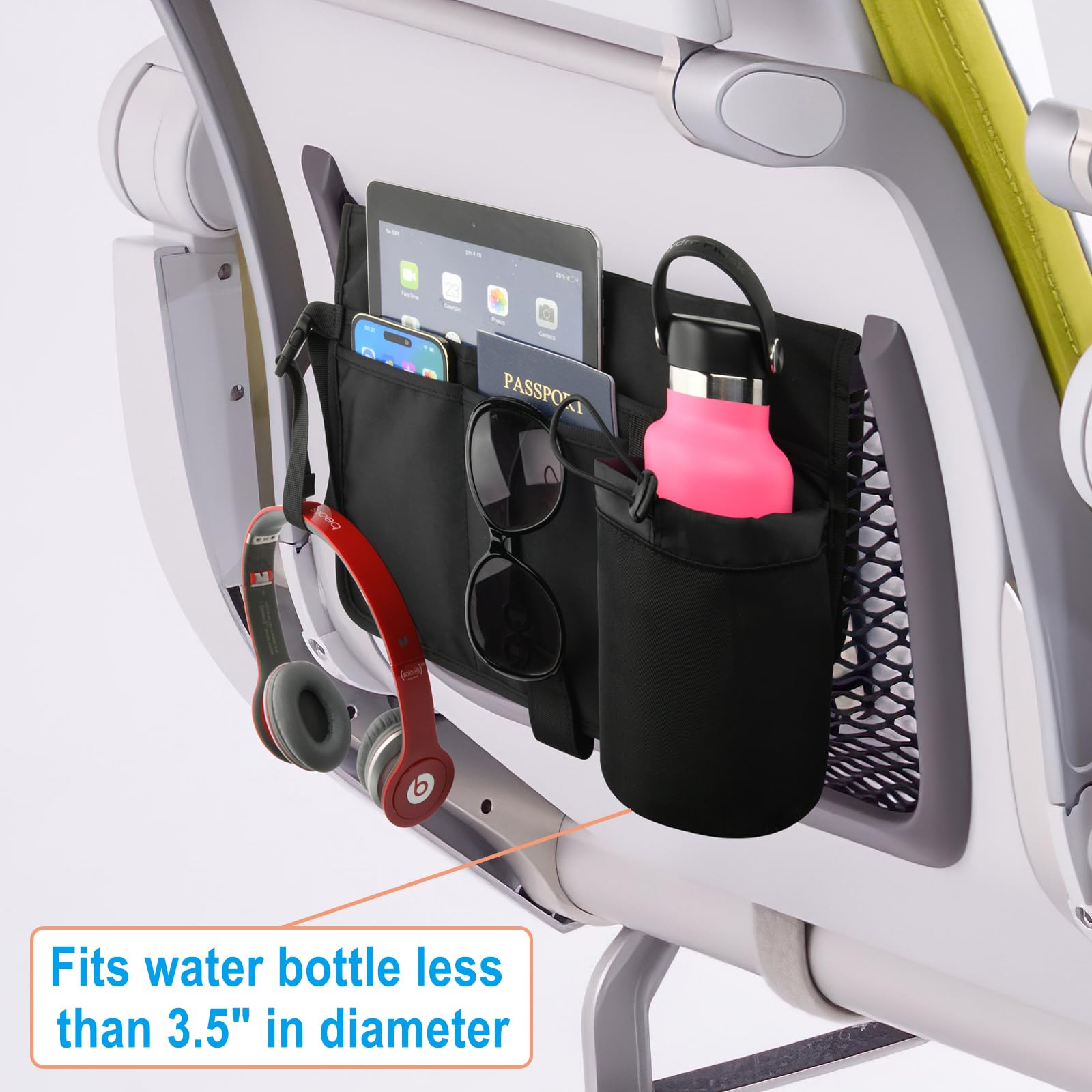 Cosmos seatback organizer multi-pocket design supports phones, passports, glasses