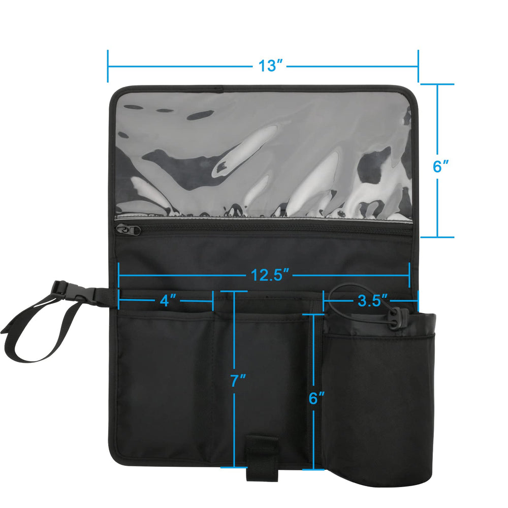 Cosmos seatback organizer water bottle pocket provides quick access and spill protection