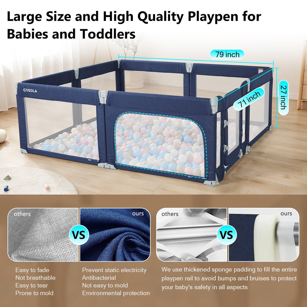 Cosola baby playpen foldable frame blue offers portable setup for travel and home use.