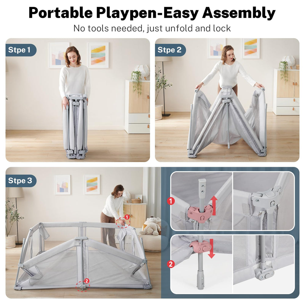 Cosola baby playpen frame and suction cups demonstrate sturdy safety for setup.