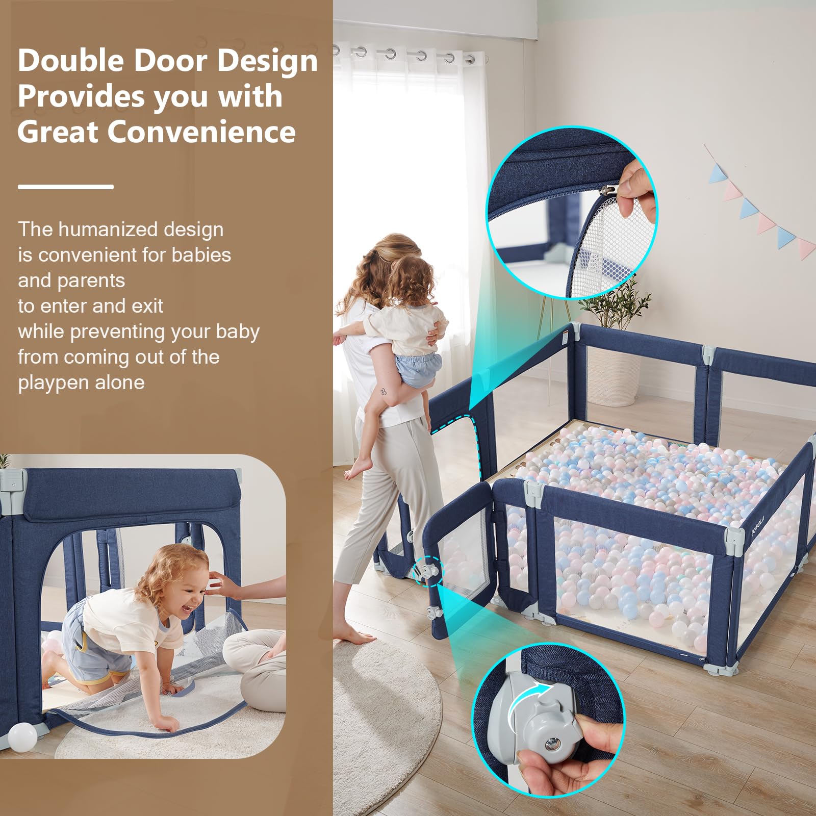 Cosola playpen base non-slip cups keeps the structure steady on various floors.