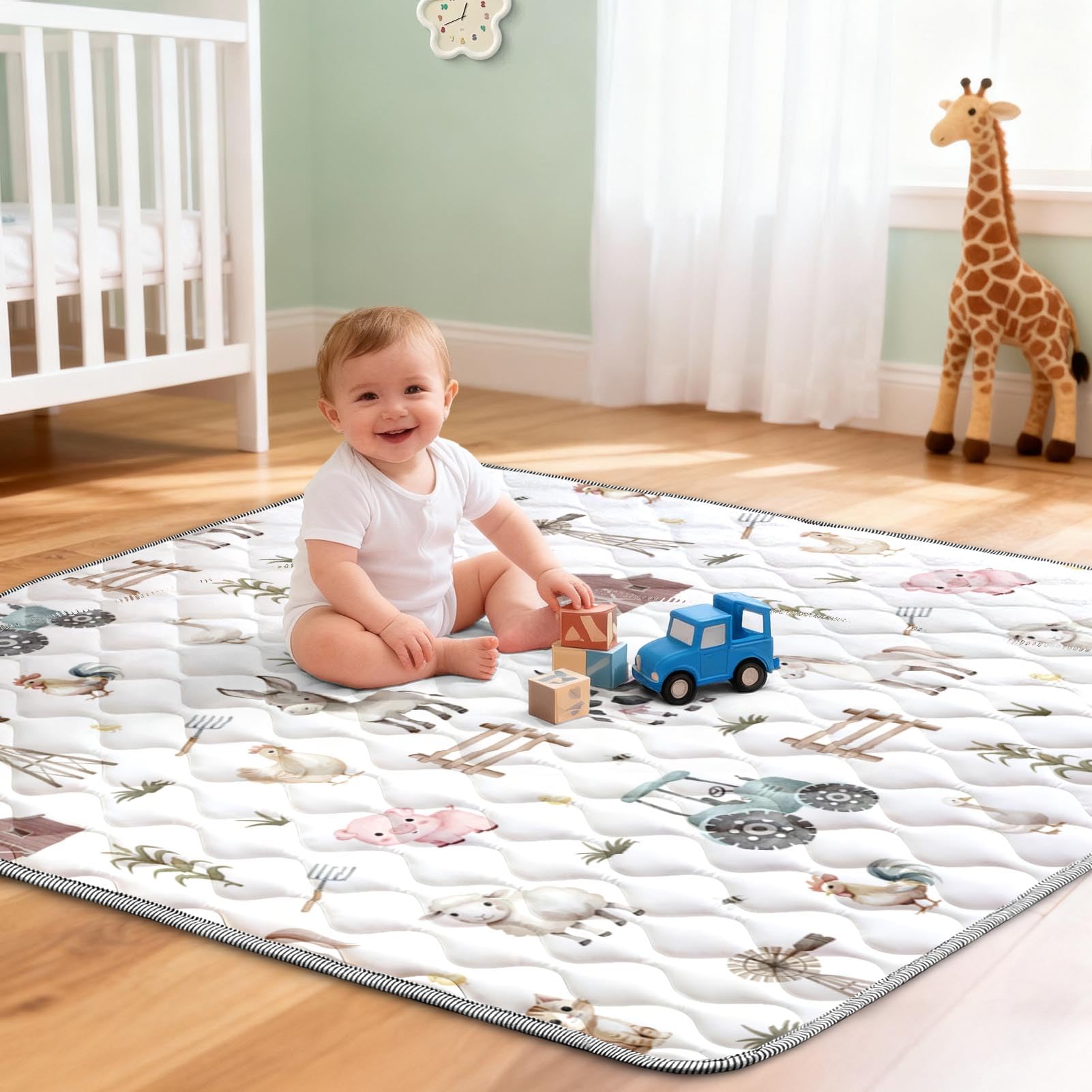 Cosovia Baby Play Mat works on wood, tile, or carpet