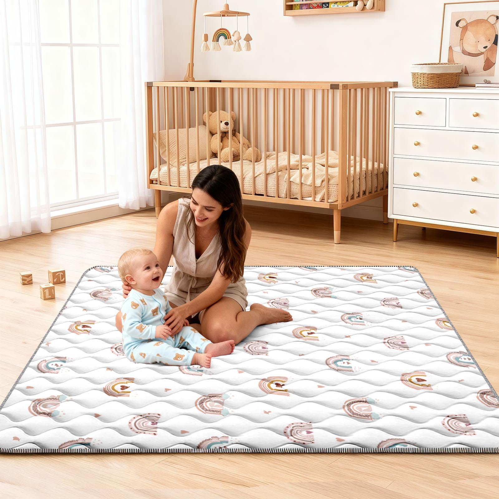Cosovia Baby Play Mat Rainbow easy clean options including machine wash