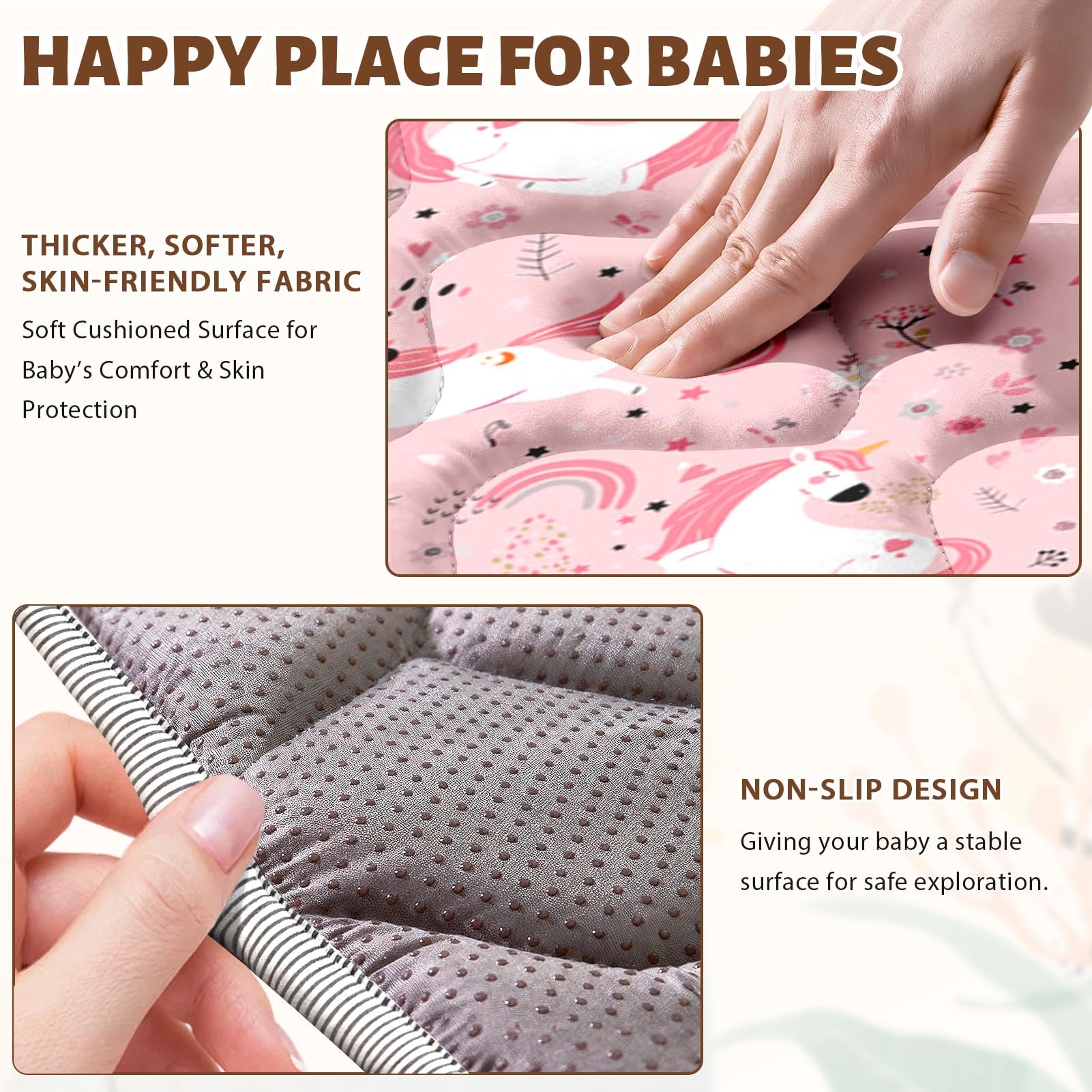 Cosovia Baby Play Mat water-resistant surface cleans spills quickly.