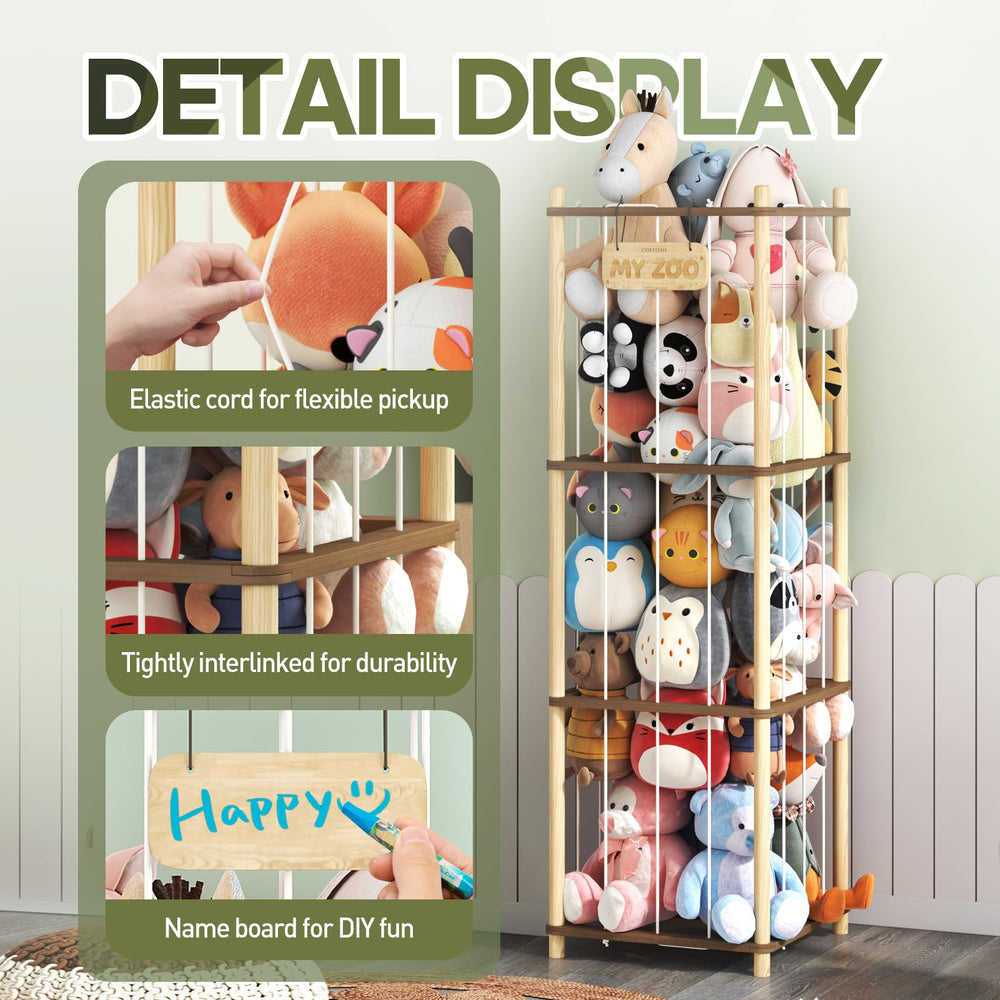 Costoso stuffed animal storage large capacity holds over 40 plush toys in a tall, organized display
