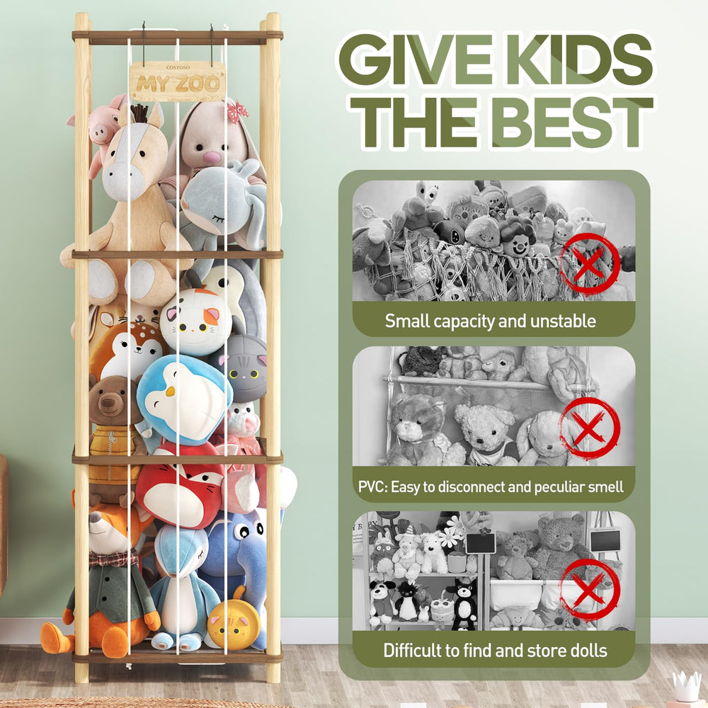 Costoso stuffed animal storage New Zealand pine wood construction with smooth edges for safety