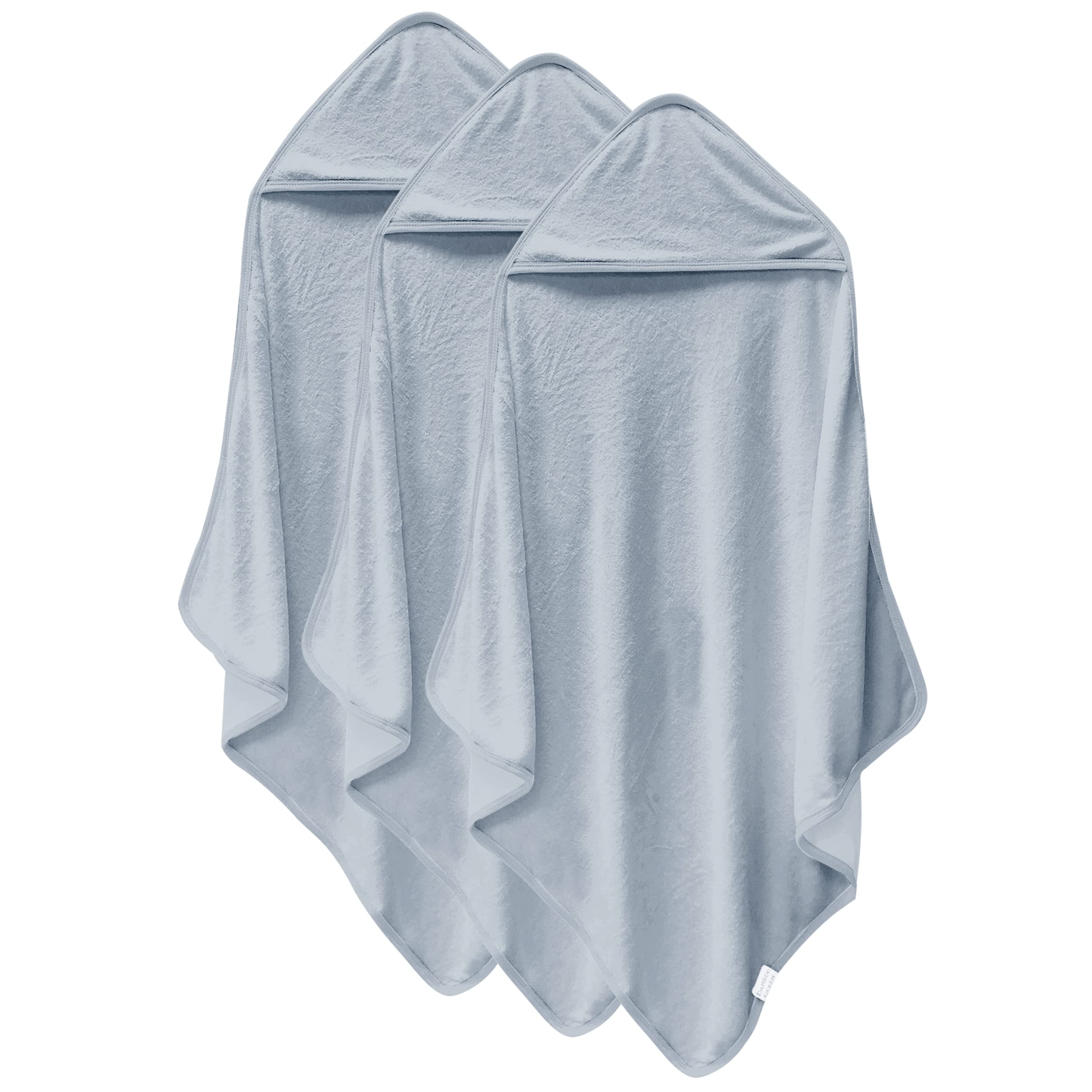 Cosy Family baby hooded towel gray folded, plush and highly absorbent for cozy bath time.