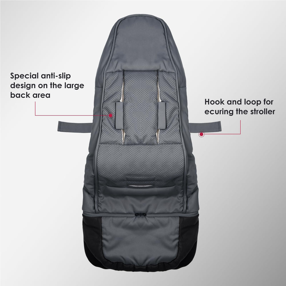 CosyDiary secure-fit bunting bag with multi-strap design for stability on crowded sidewalks.