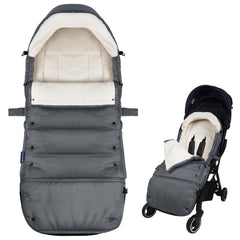 CosyDiary universal footmuff front view provides warm, snuggly protection for cold stroller treks.