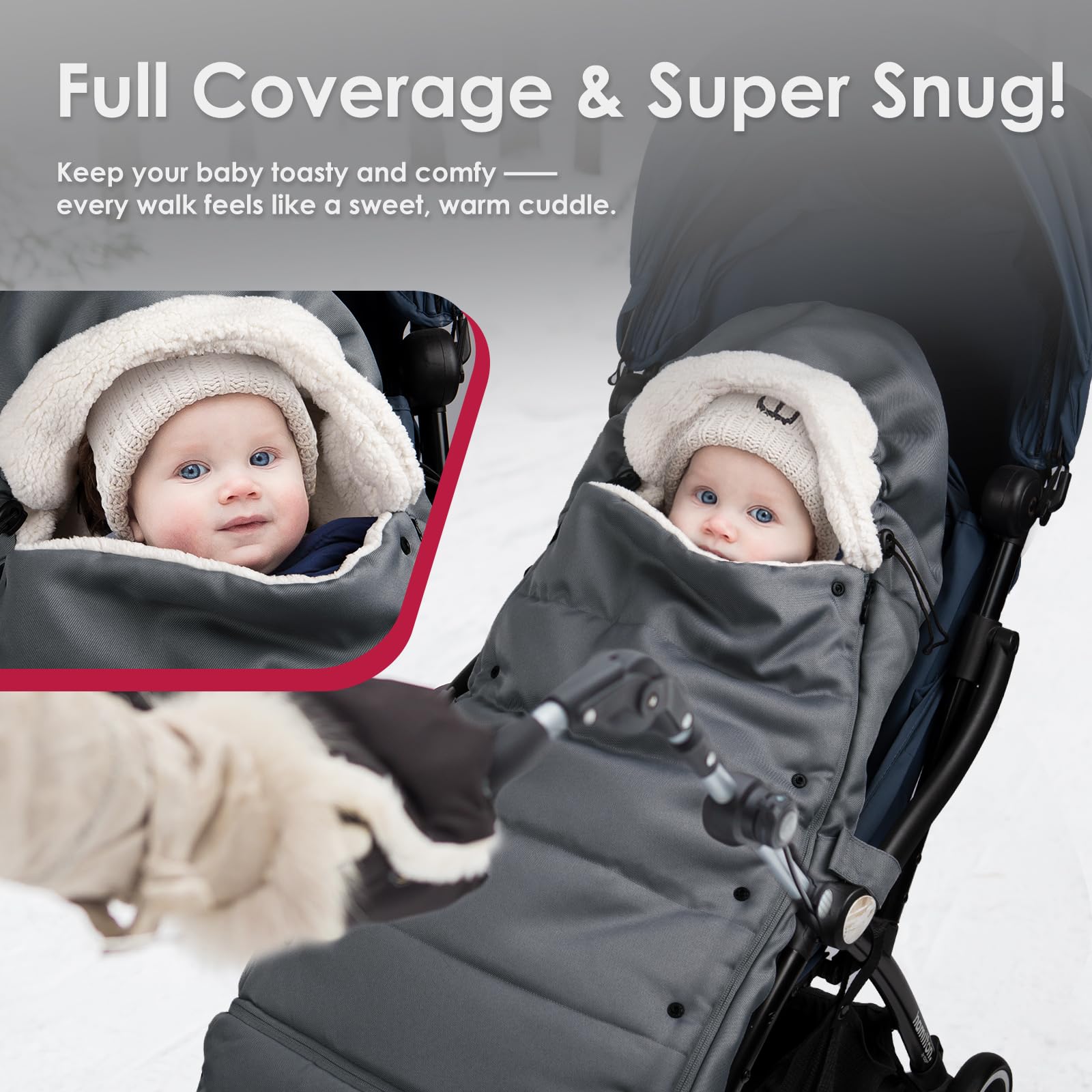 CosyDiary weatherproof shell close-up shows wind and water resistance for winter outings.