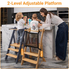 COSYLAND Foldable Toddler Standing Tower folded storage shows compact space-saving design for tidy rooms.