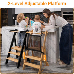 COSYLAND foldable toddler standing tower folded demonstrates compact storage between uses