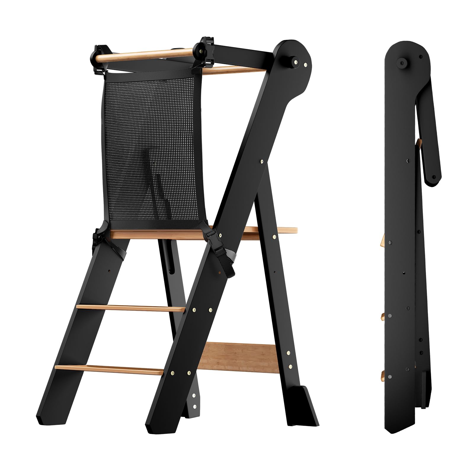 COSYLAND foldable toddler standing tower front view for stable kitchen help and learning