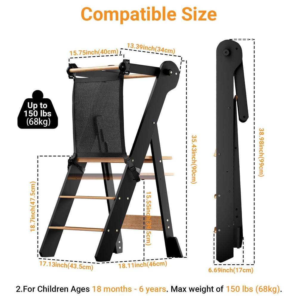 COSYLAND foldable toddler standing tower with storage at base for small items