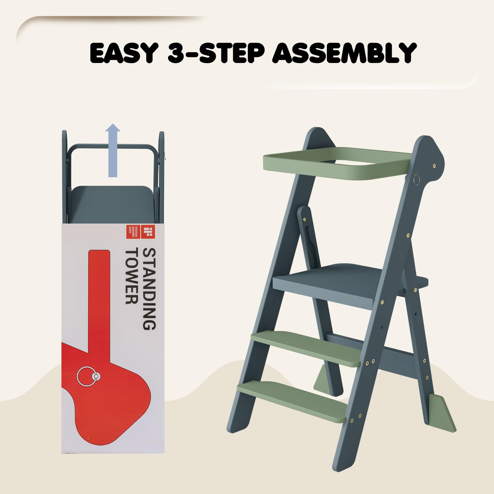 COSYLAND Foldi slate-blue packaged-ready shows tool-free assembly for busy families