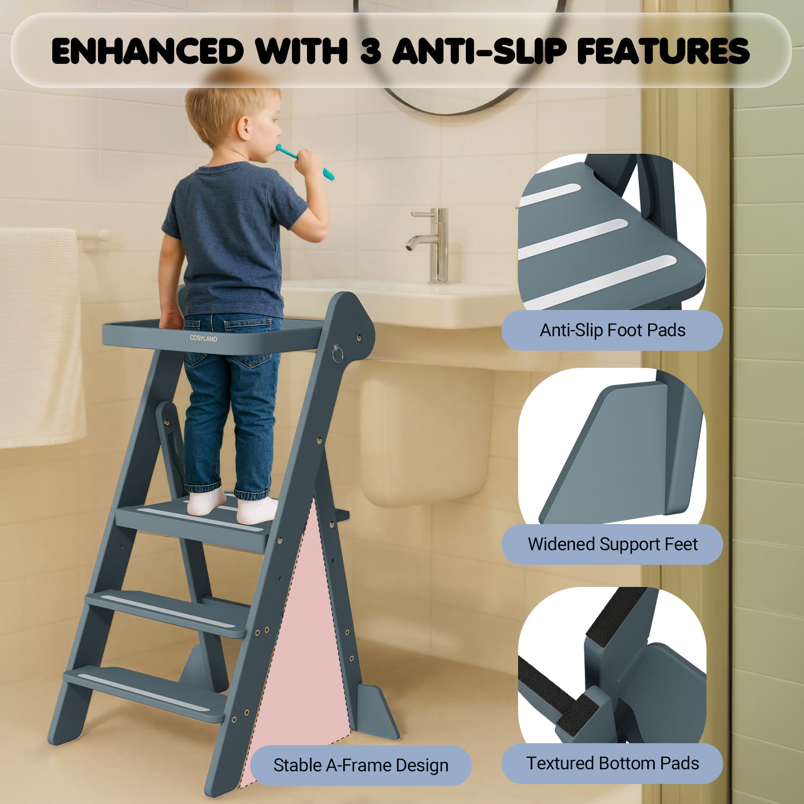 COSYLAND Foldi slate-blue safety-net image highlights added protection during climbs