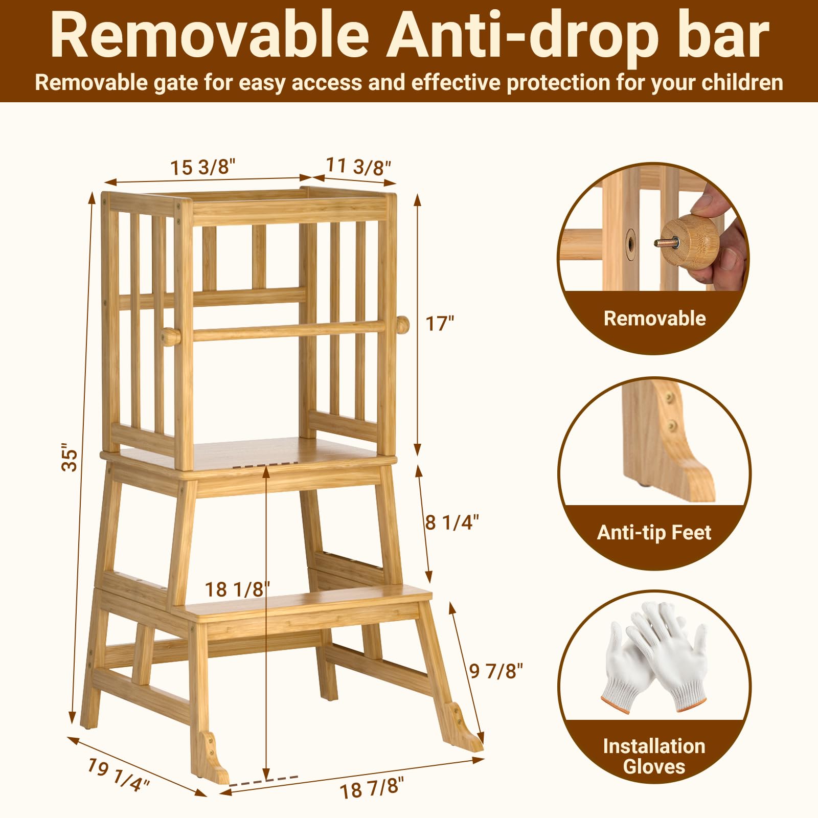 Cosyland step stool A-structure side view highlighting stable, low-tip design.