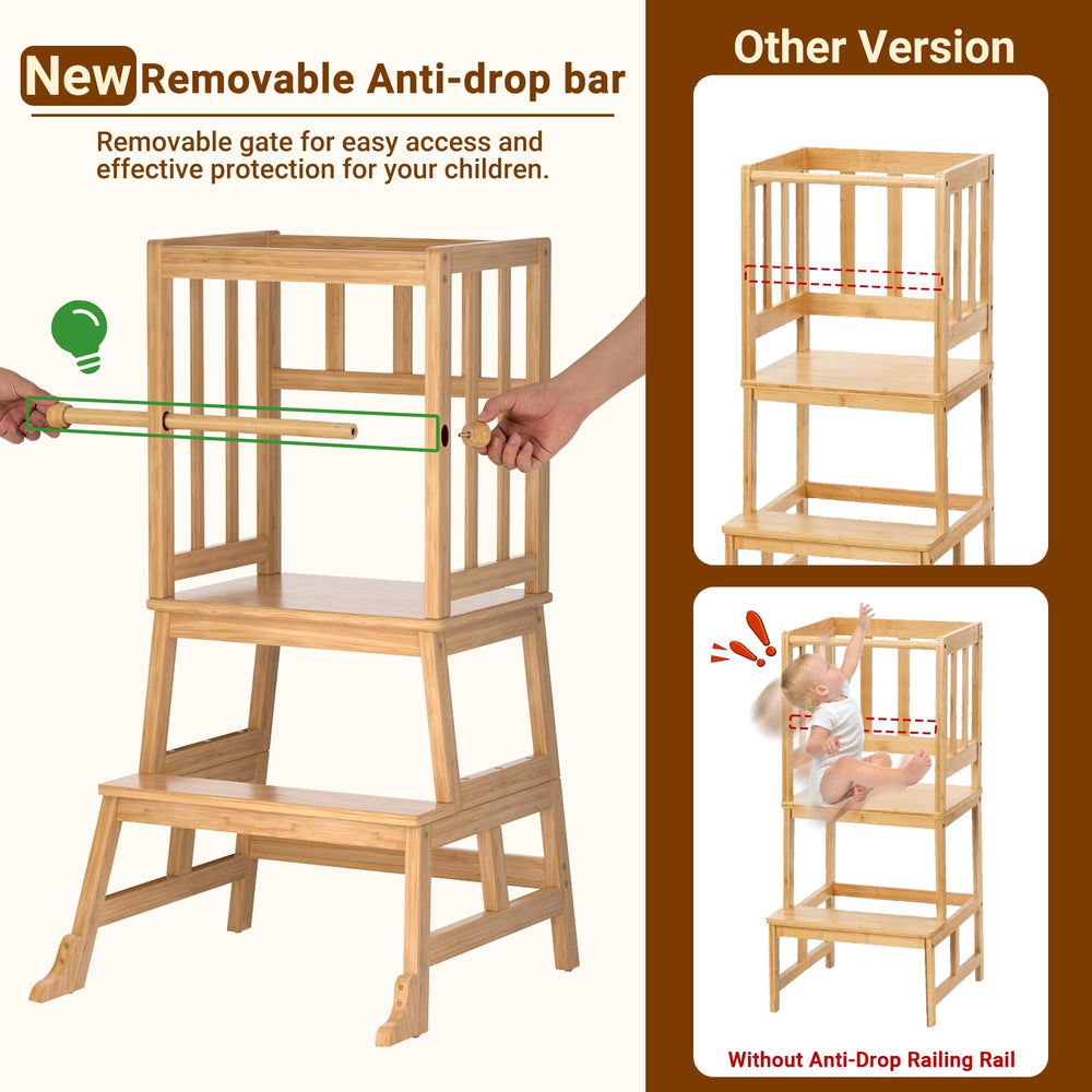 Cosyland step stool with removable anti-drop rail for added safety during heights.