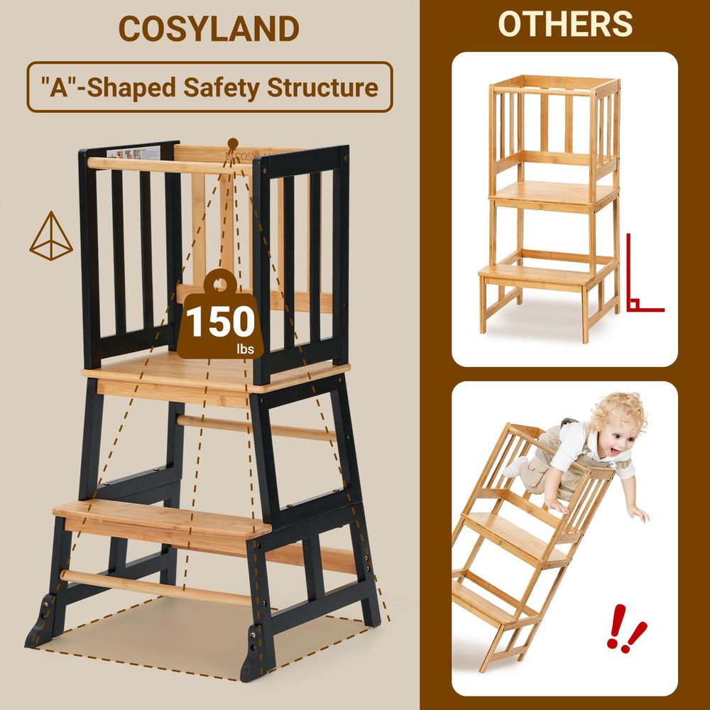 COSYLAND kids kitchen step stool at counter-use makes brushing teeth and snacks easier.