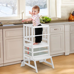 COSYLAND Kids Kitchen Step Stool front view highlights compact design for toddler independence at counters