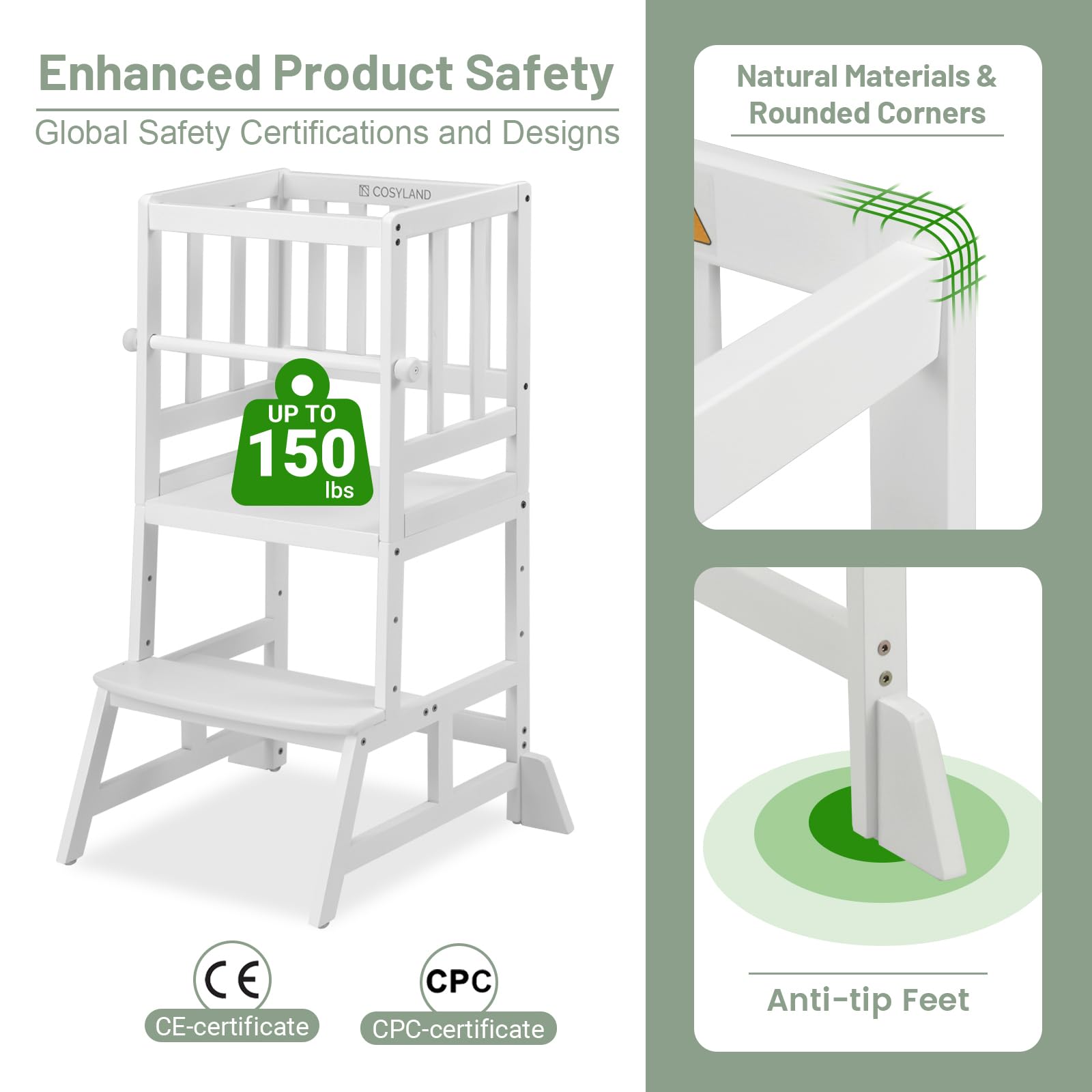 COSYLAND Kids Kitchen Step Stool in-use with child at counter promotes independence