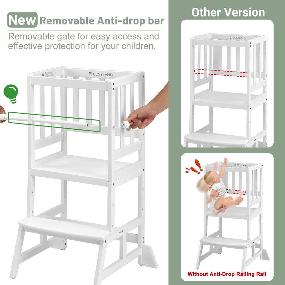COSYLAND Kids Kitchen Step Stool removable safety rail provides added security during meals