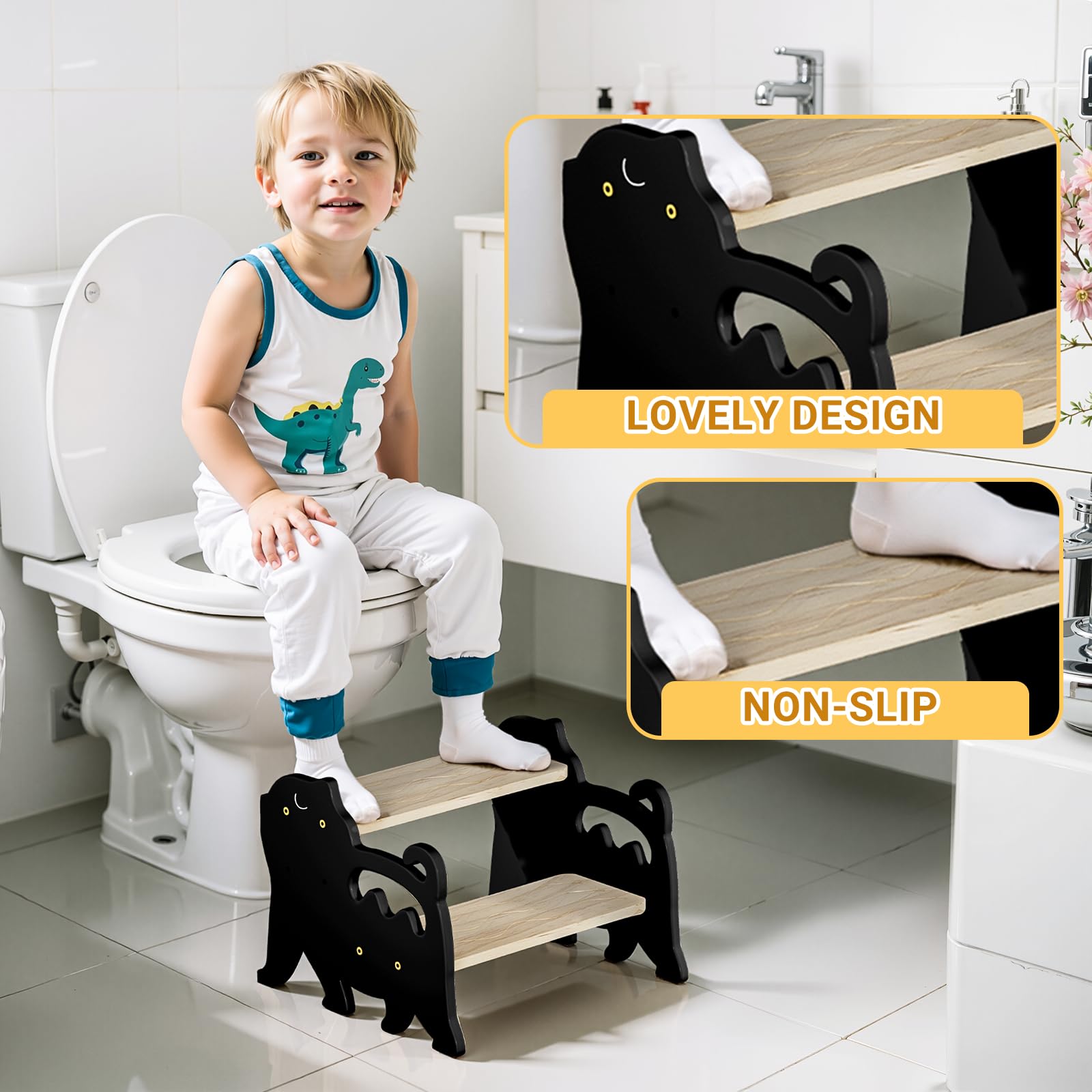 COSYLAND Kids step stool cat-top angle for climbing and grip
