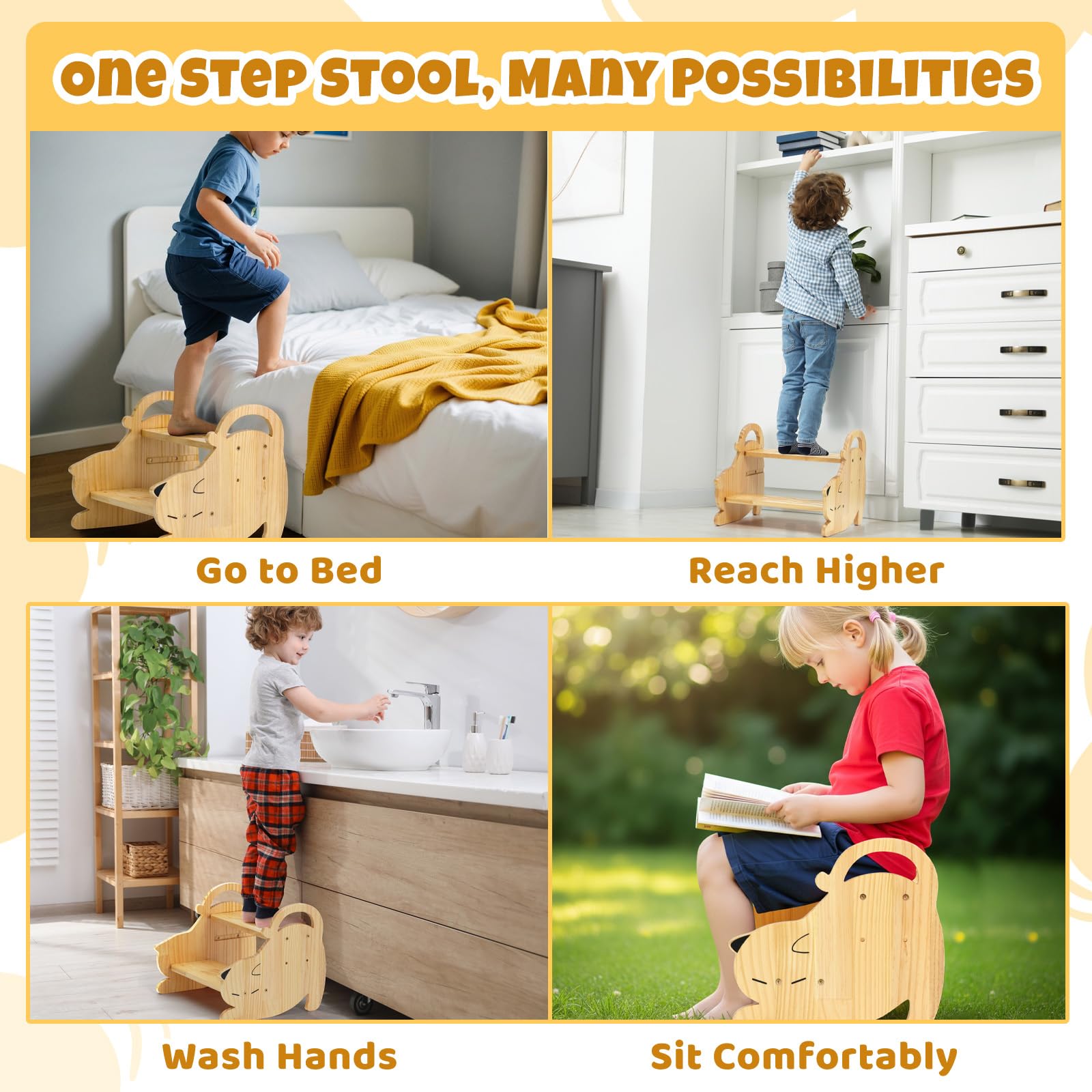 Cosyland wooden stool lacquer-sealed surface for easy cleaning