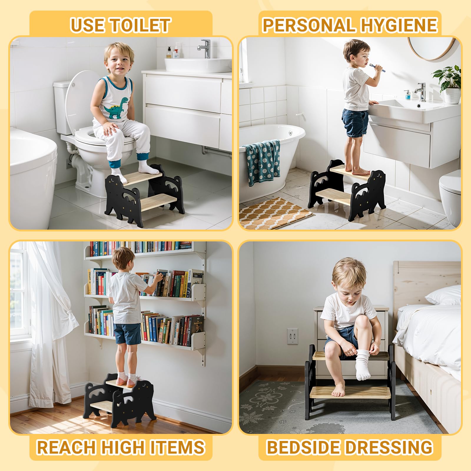 COSYLAND Kids Step Stool pre-drilled holes and numbered parts for simple assembly