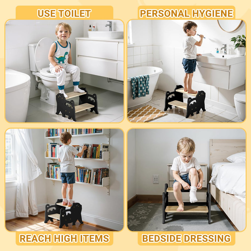 COSYLAND Kids Step Stool pre-drilled holes and numbered parts for simple assembly