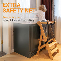 COSYLAND Safety net tower bottom storage highlights extra security and handy toy storage.
