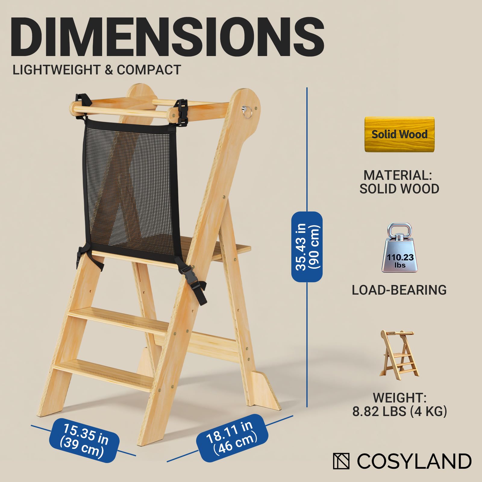 COSYLAND stool fold-flat for compact kitchen storage.