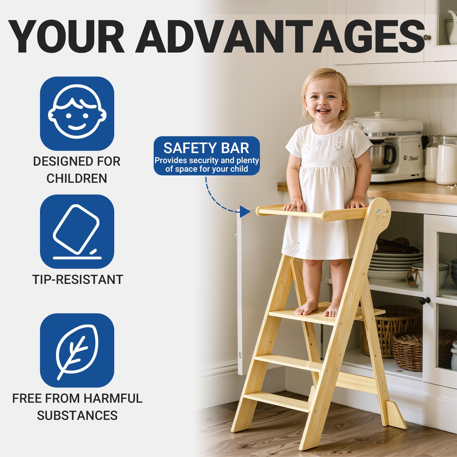 COSYLAND stool two-level platform adapts to growing kids.