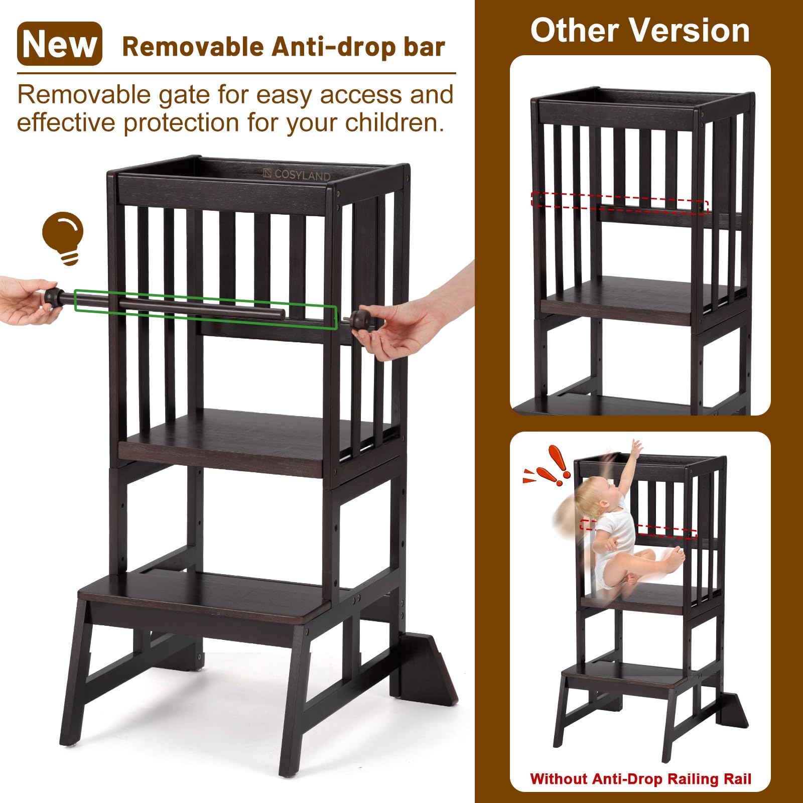 COSYLAND toddler standing tower 35-inch height aligns with standard worktops