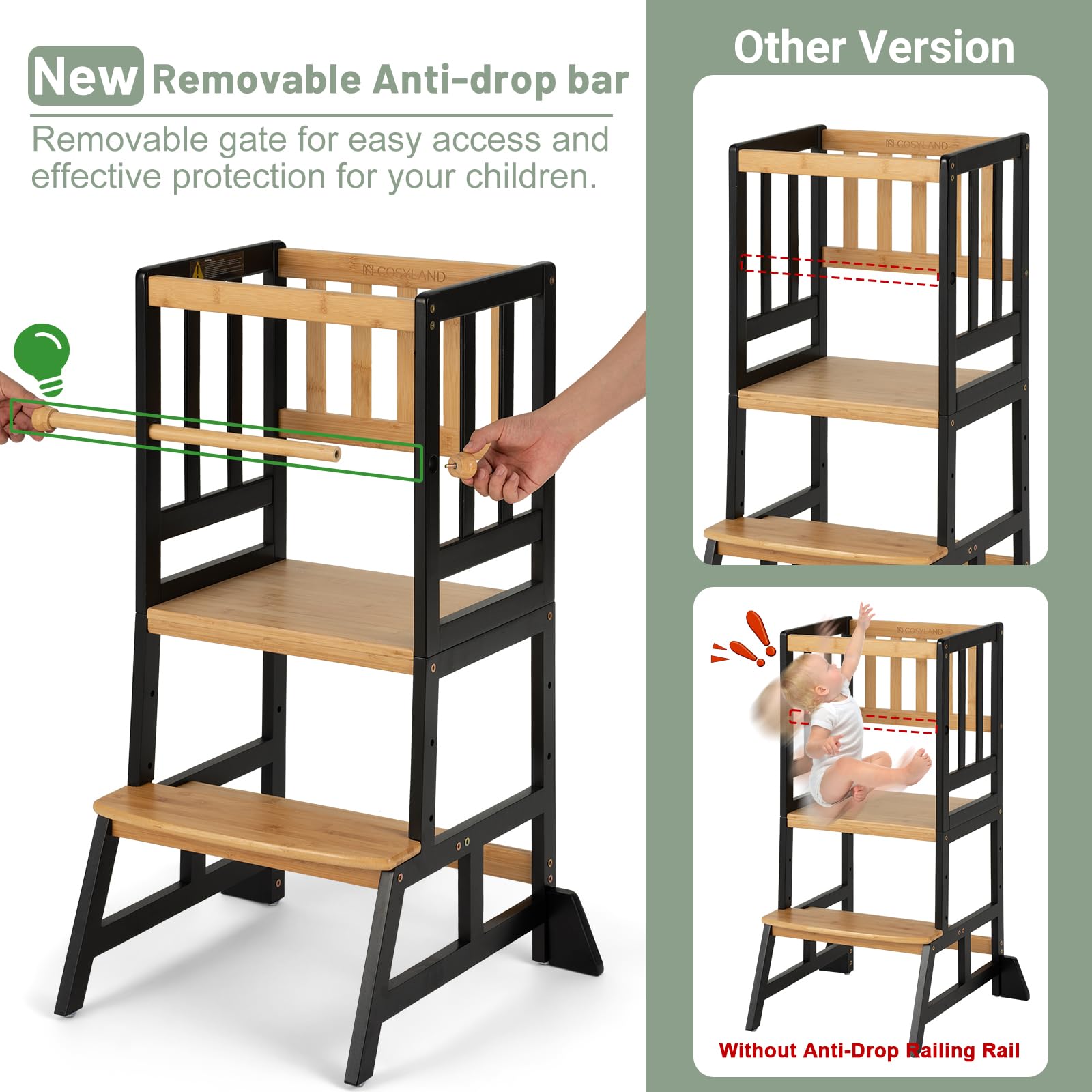 COSYLAND toddler standing tower adjustable levels grow with your child.