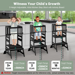 COSYLAND tower shows adjustable platform for growing kids in kitchen