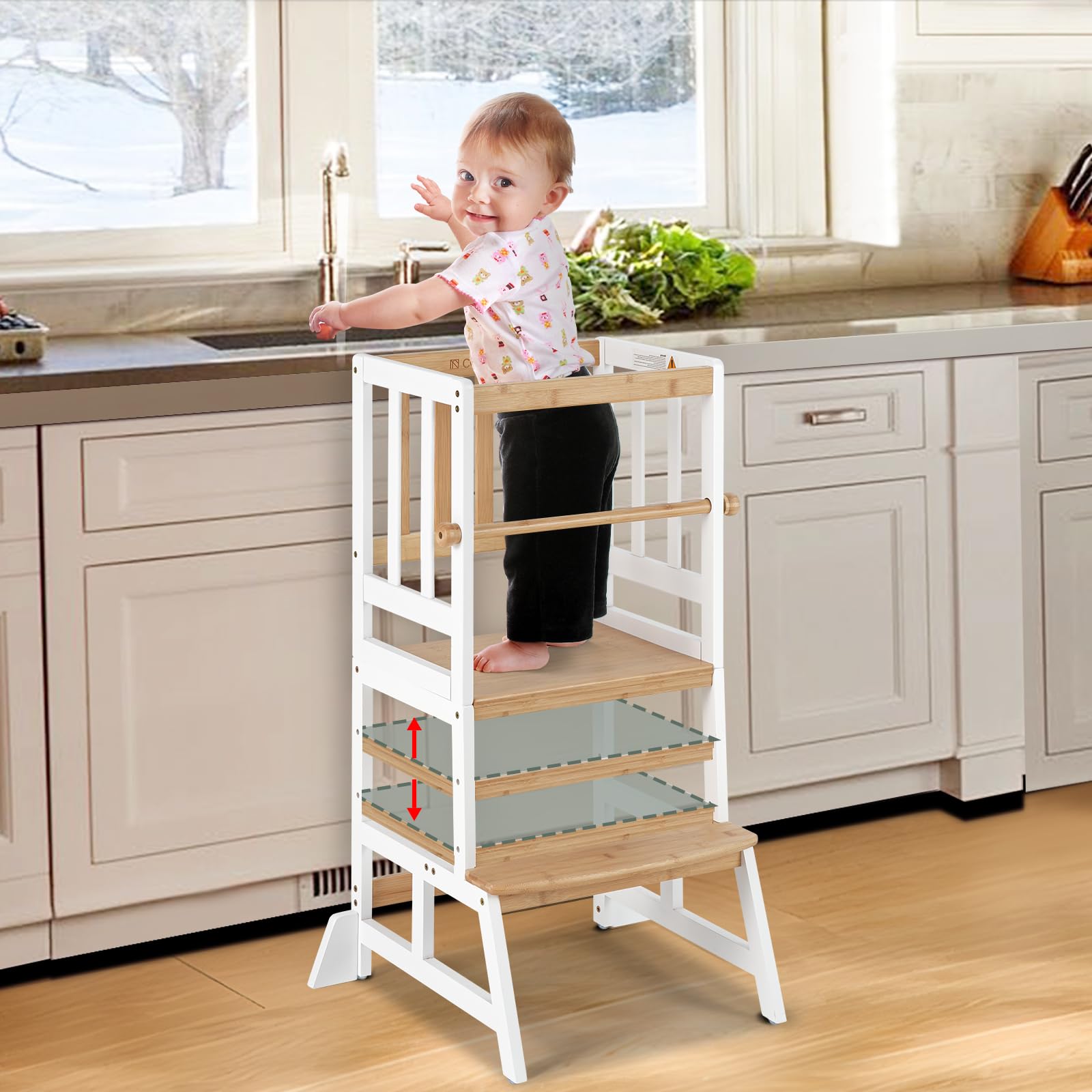 COSYLAND Toddler Standing Tower assembly diagram for quick, safe setup