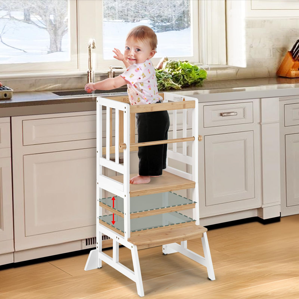 COSYLAND Toddler Standing Tower assembly diagram for quick, safe setup