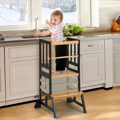 COSYLAND toddler standing tower assembly step shows quick, secure setup.