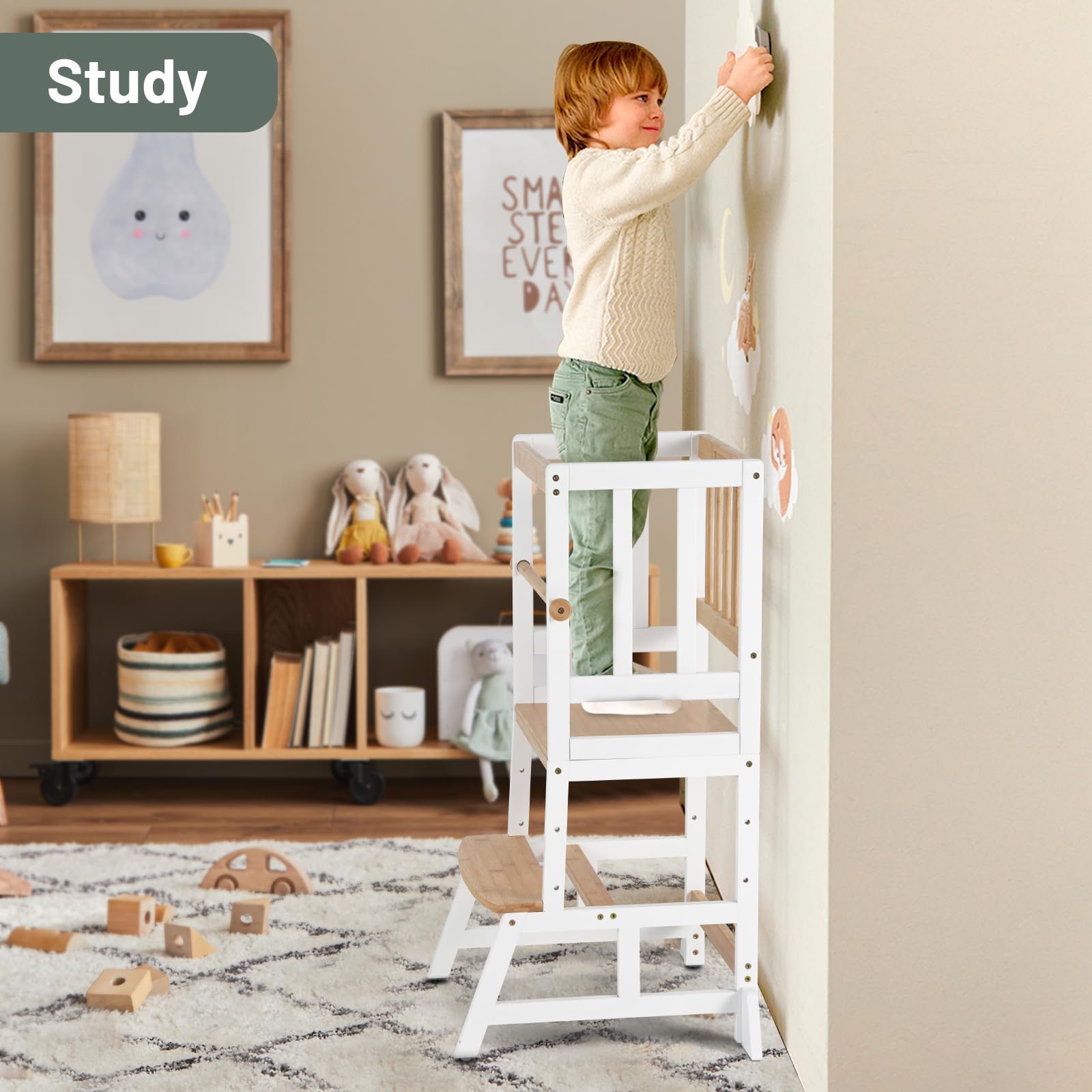 COSYLAND Toddler Standing Tower child-in-use showing independent tasks