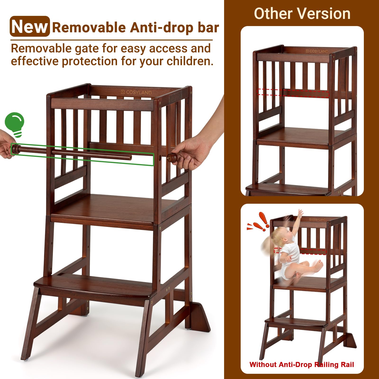 COSYLAND Toddler Standing Tower at 35-inch height puts kids at counter-ready reach.