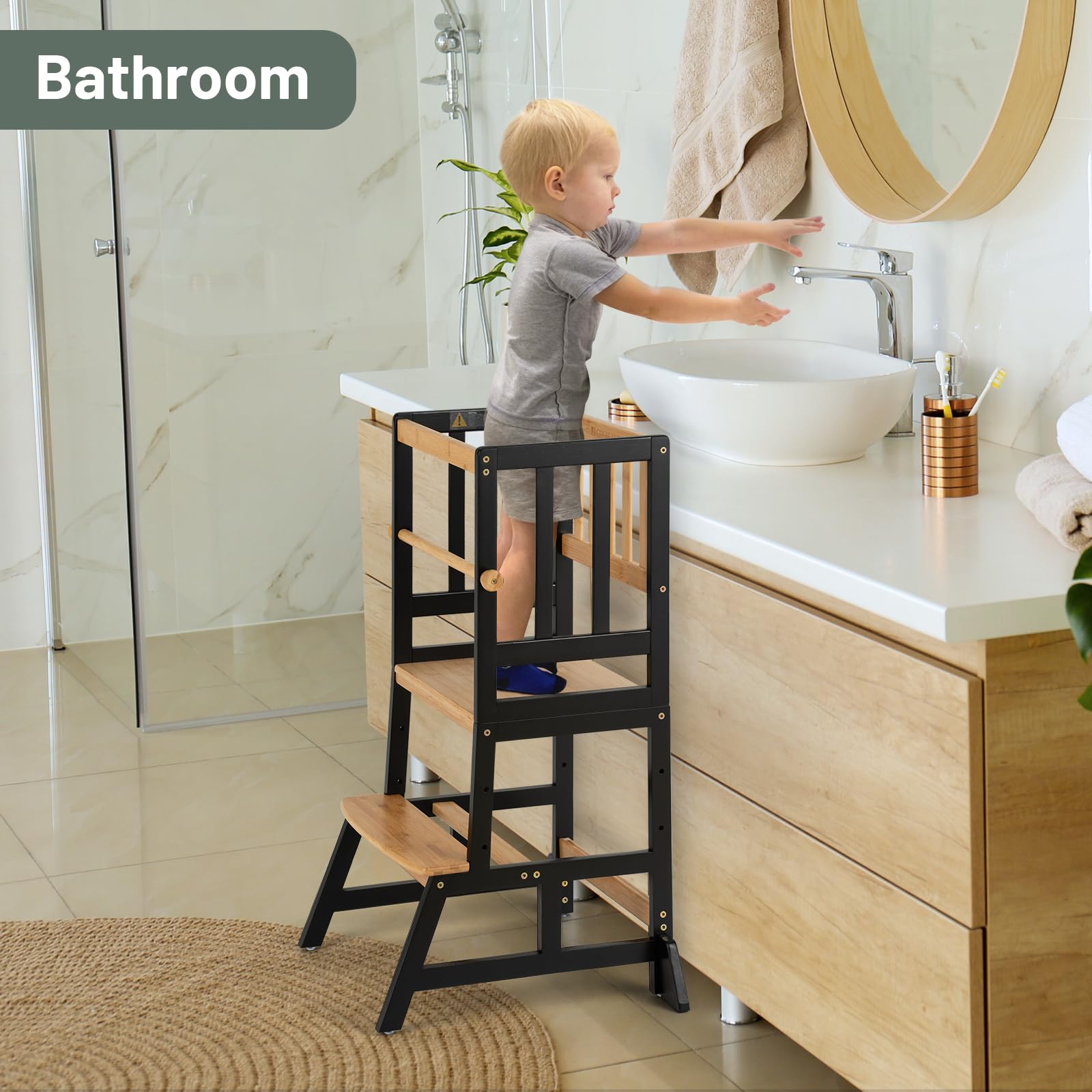 COSYLAND toddler standing tower includes installation tools for easy setup.
