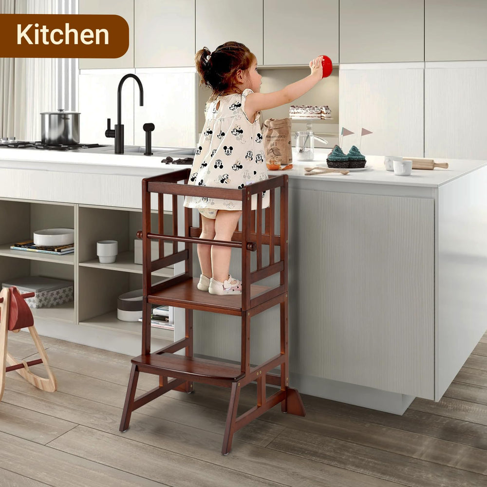 COSYLAND Toddler Standing Tower supports 18-month-olds to small kids with adjustable setup.