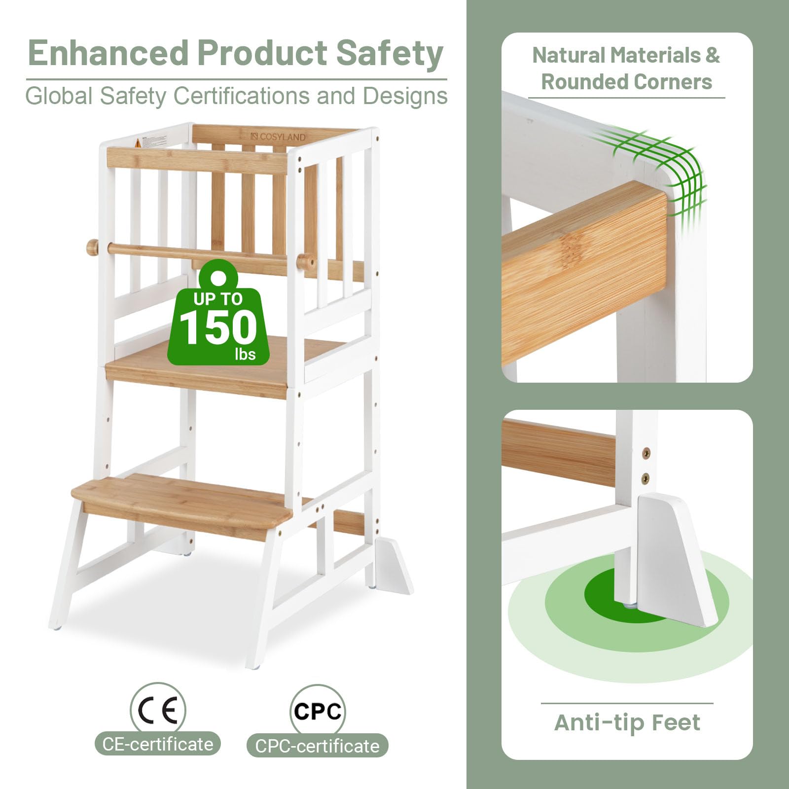 COSYLAND Toddler Standing Tower in-kitchen-counter-height for real-life kitchen moments