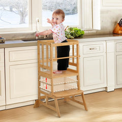 COSYLAND toddler standing tower assembly view highlighting natural bamboo for safe use