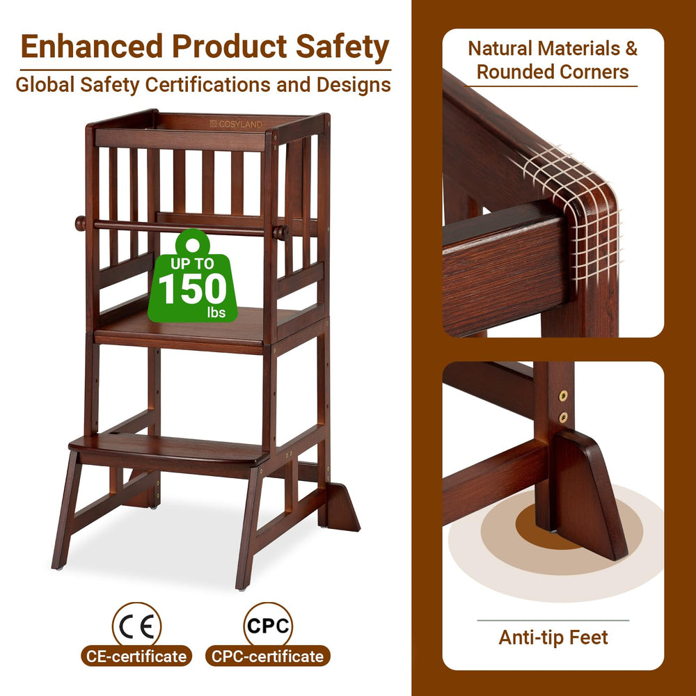 COSYLAND Toddler Standing Tower crafted in natural bamboo with a warm, kid-safe finish.