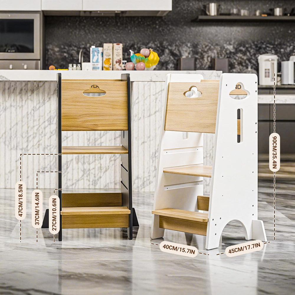 COSYLAND toddler standing tower natural-white finish suits modern kitchens.