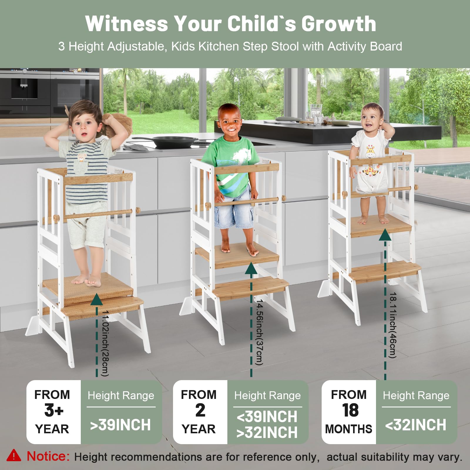 COSYLAND Toddler Standing Tower removable railing highlights added safety while growing with your child