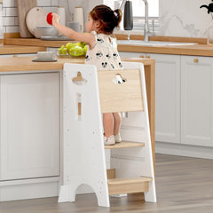 COSYLAND toddler standing tower side view shows sturdy build for safe kitchen participation.