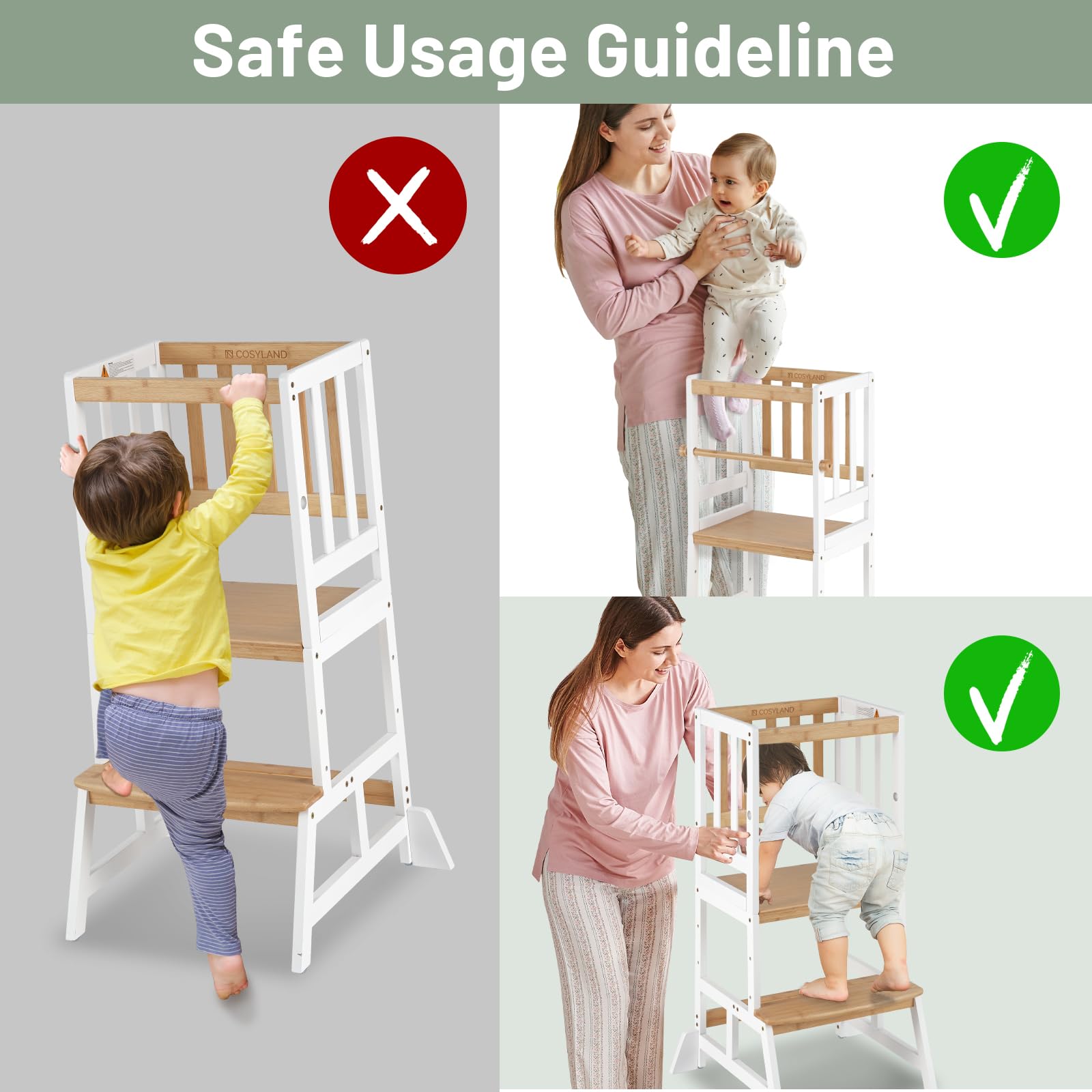 COSYLAND Toddler Standing Tower stable feet provide balanced support during use